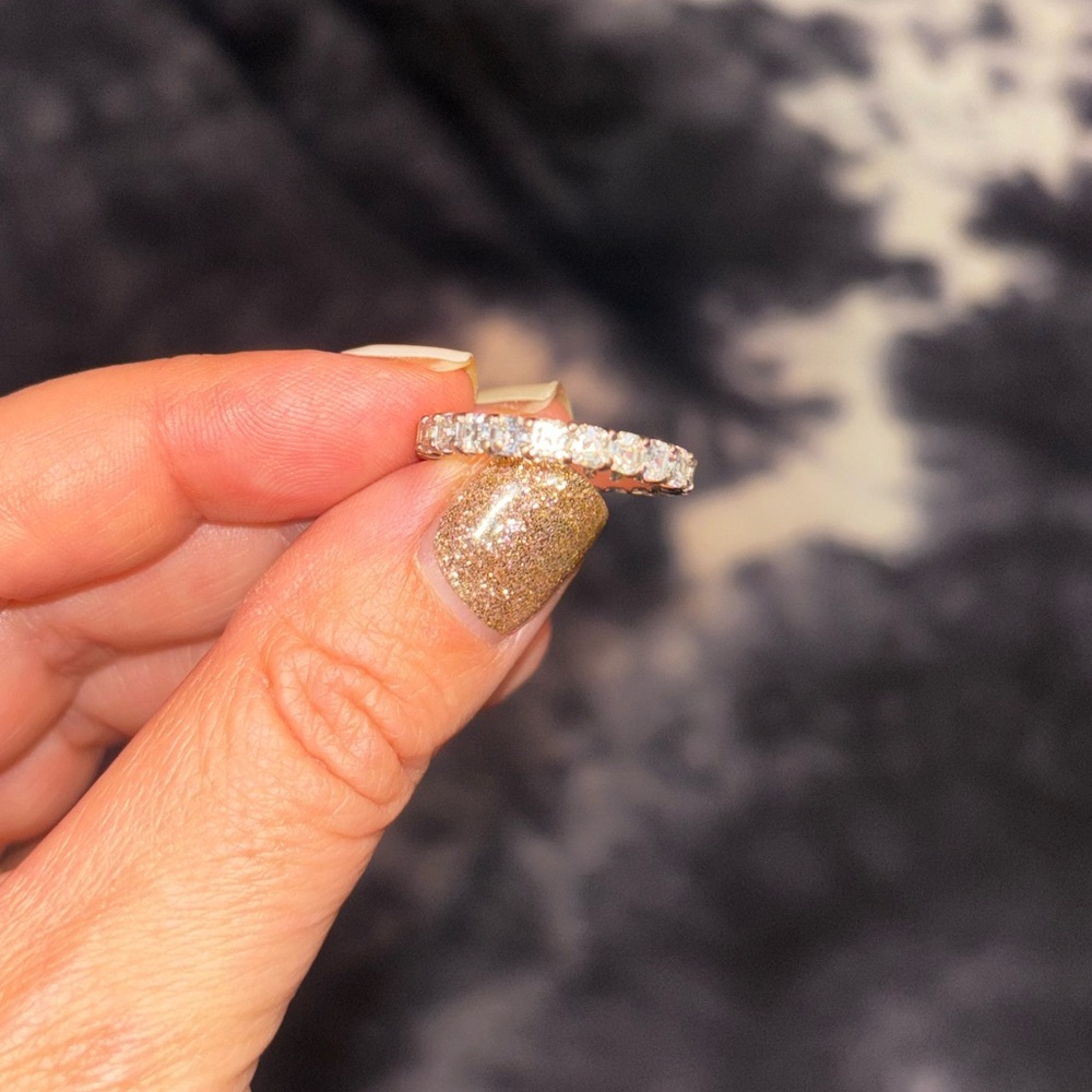 QVC diamonique Asscher eternity band epiphany platinum clad size 8